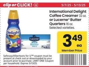 International Delight Coffee Creamer 32 oz. or Lucerne® Butter Quarters 16 oz. - Selected varieties.
