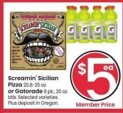 Screamin' Sicilian Pizza 20.8-25 oz. or Gatorade 8 pk., 20 oz. btls. - Selected varieties.