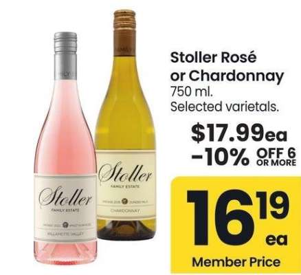 Stoller Rosé or Chardonnay - 750 ml. Selected varietals.
