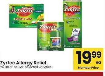 Zyrtec Allergy Relief - 24-30 ct. or 8 oz. Selected varieties.
