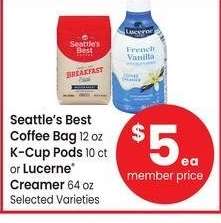 Seattle's Best Coffee Bag 12 oz K-Cup Pods 10 ct or Lucerne® Creamer 64 oz - Selected Varieties