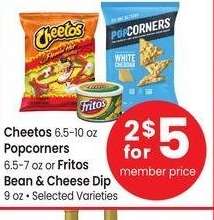 Cheetos 6.5-10 oz Popcorners 6.5-7 oz or Fritos Bean & Cheese Dip 9 oz - Selected Varieties