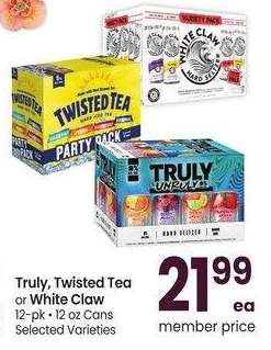 Truly, Twisted Tea or White Claw - 12 - pk • 12 oz Cans Selected Varieties