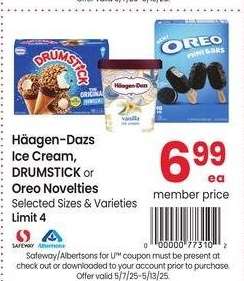 Häagen-Dazs Ice Cream, DRUMSTICK or Oreo Novelties - Selected Sizes & Varieties