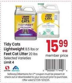 Tidy Cats Lightweight 8.5 lbs or Feet Cat Litter 20 lbs - Selected Varieties