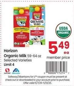 Horizon Organic Milk - 59-64 oz Selected Varieties