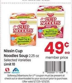 Nissin Cup Noodles Soup - 2.25 oz Selected Varieties