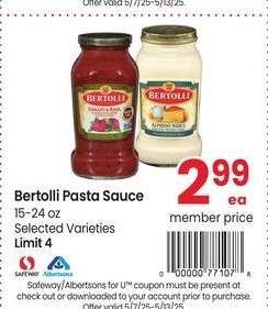Bertolli Pasta Sauce - 15-24 oz Selected Varieties