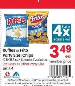 Ruffles or Frito Party Size! Chips - 12.5-15.5 oz • Selected Varieties