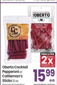 Oberto Cocktail Pepperoni or Cattleman's Sticks - 12 oz Selected Varieties
