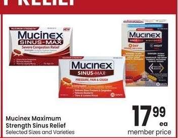 Mucinex Maximum Strength Sinus Relief - Selected Sizes and Varieties