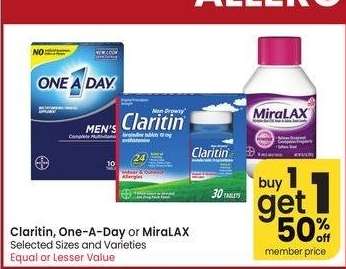 Claritin, One-A-Day or Miralax - Selected Sizes and Varieties