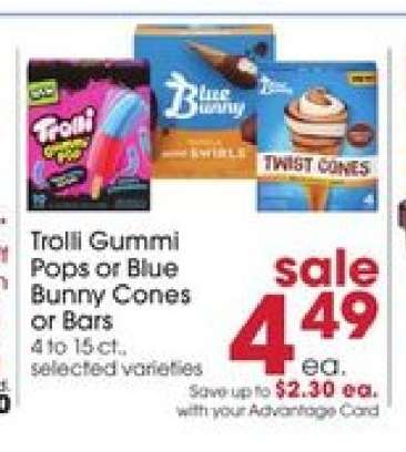 Trolli Gummi Pops or Blue Bunny Cones or Bars