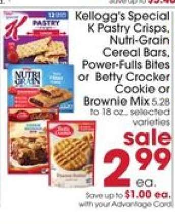 Kellogg's Special K Pastry Crisps, Nutri-Grain Cereal Bars, Power-Fulls Bites or Betty Crocker Cookie or Brownie Mix