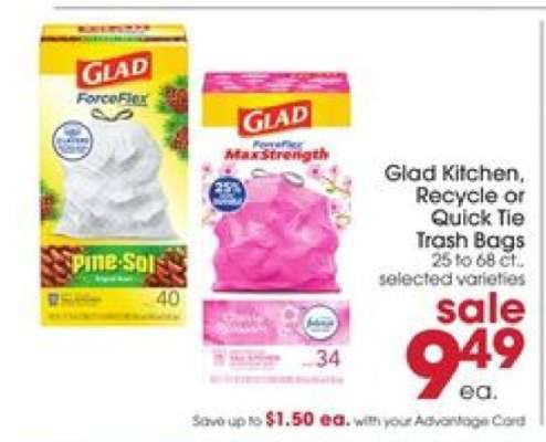 Glad Kitchen, Recycle, or Quick Tie Trash Bags