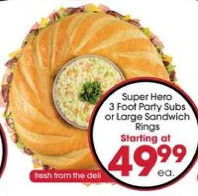 Super Hero 3 Foot Party Subs or Large Sandwich Rings