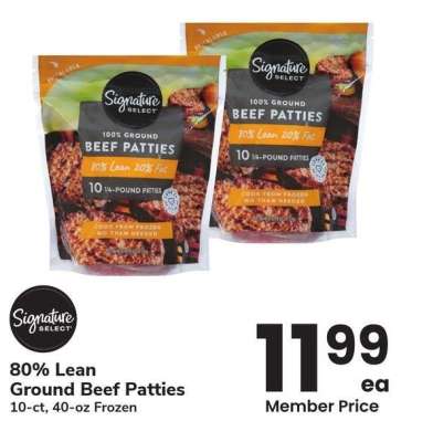 80% Lean Ground Beef Patties - 10-ct, 40-oz Frozen