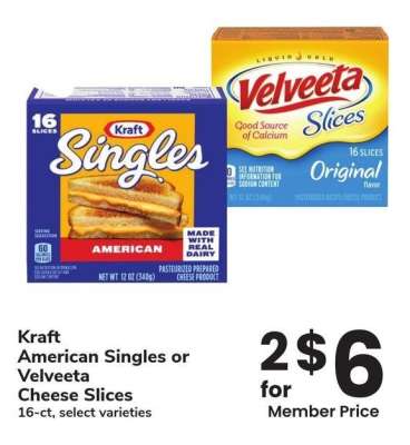 Kraft American Singles or Velveeta Cheese Slices - 16 - ct, select varieties