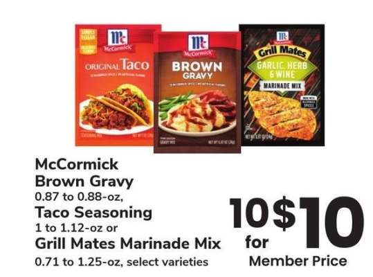 McCormick Brown Gravy 0.87 to 0.88-oz, Taco Seasoning 1 to 1.12-oz or Grill Mates Marinade Mix 0.71 to 1.25-oz - select varieties