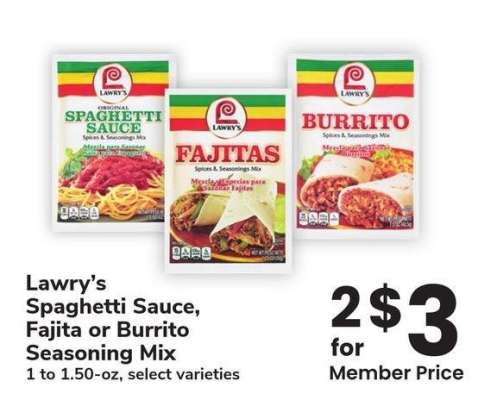 Lawry's Spaghetti Sauce, Fajita or Burrito Seasoning Mix - 1 to 1.50 - oz, select varieties