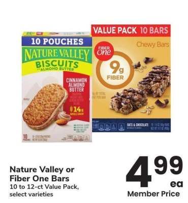 Nature Valley or Fiber One Bars - 10 to 12 - ct Value Pack, select varieties