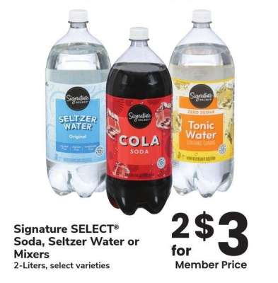 Signature SELECT® Soda, Seltzer Water or Mixers - 2-Liters, select varieties