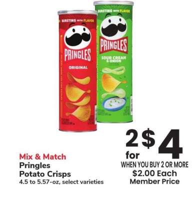 Pringles Potato Crisps - 4.5 to 5.57 - oz, select varieties

Mix & Match

$2.00 Each Member Price