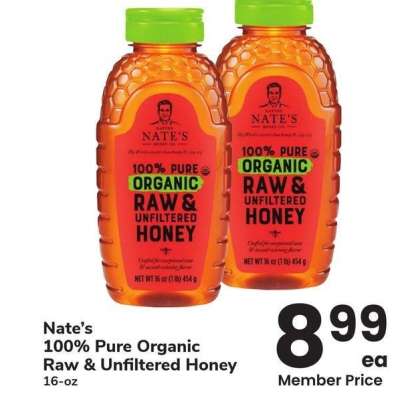 Nate's 100% Pure Organic Raw & Unfiltered Honey - 16 - oz