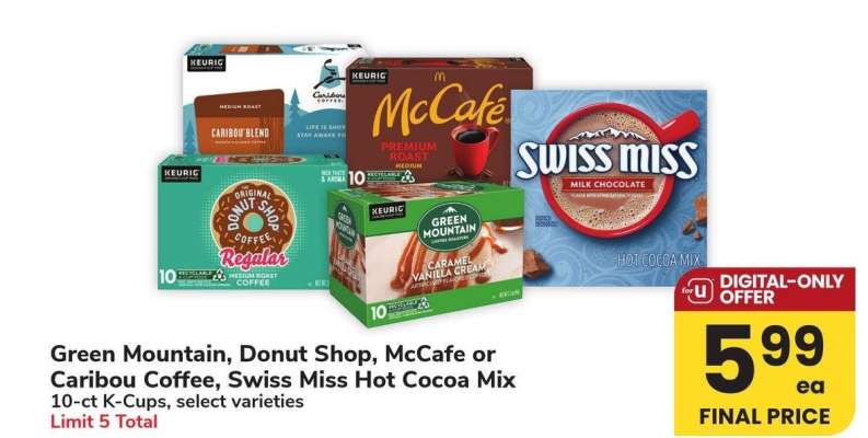 Green Mountain, Donut Shop, McCafe or Caribou Coffee, Swiss Miss Hot Cocoa Mix - 10-ct K-Cups, select varieties