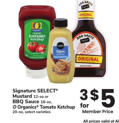 Signature SELECT® Mustard 12-oz or BBQ Sauce 18-oz, O Organics® Tomato Ketchup 20-oz - select varieties