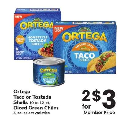 Ortega Taco or Tostada Shells 10 to 12-ct, Diced Green Chiles 4-oz - select varieties