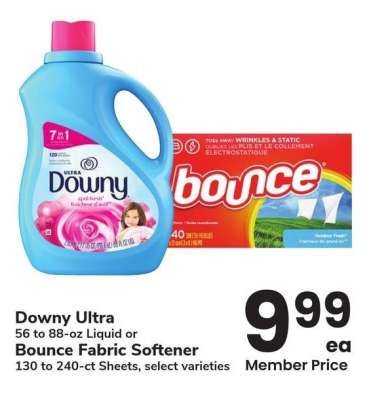 Downy Ultra 56 to 88-oz Liquid or Bounce Fabric Softener 130 to 240-ct Sheets - select varieties