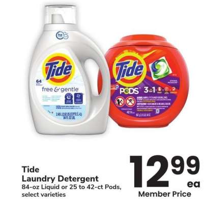 Tide Laundry Detergent - 84-oz Liquid or 25 to 42-ct Pods, select varieties