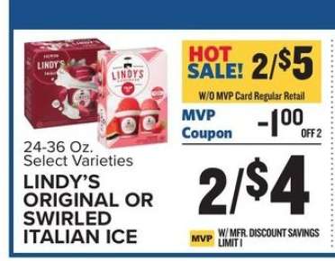 LINDY’S ORIGINAL OR SWIRLED ITALIAN ICE