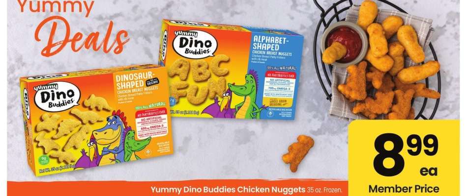 Yummy Dino Buddies Chicken Nuggets - 35 oz. Frozen.