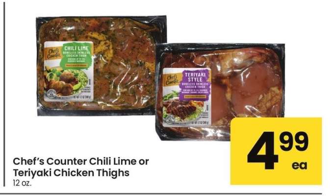 Chef's Counter Chili Lime or Teriyaki Chicken Thighs - 12 oz.