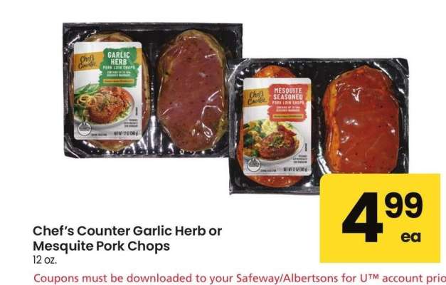 Chef's Counter Garlic Herb or Mesquite Pork Chops - 12 oz.