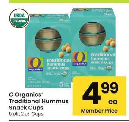 O Organics® Traditional Hummus Snack Cups - 5 pk., 2 oz. Cups.