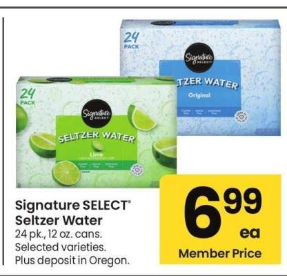 Signature SELECT® Seltzer Water - 24 pk., 12 oz. cans. Selected varieties.