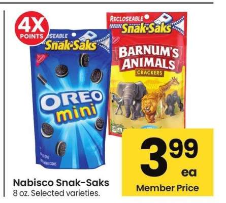 Nabisco Snak-Saks - 8 oz., Selected varieties.