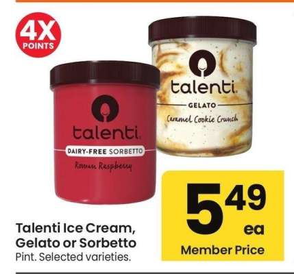 Talenti Ice Cream, Gelato or Sorbetto - Pint. Selected varieties.