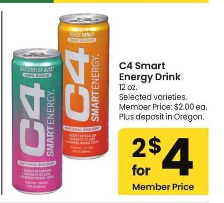 C4 Smart Energy Drink - 12 oz. 
Selected varieties. 
Member Price: $2.00 ea.