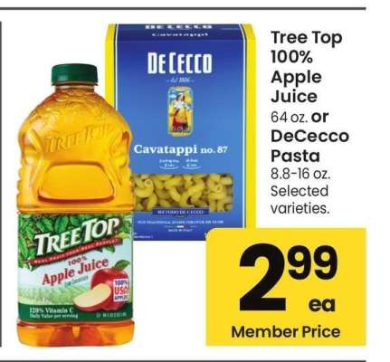 Tree Top 100% Apple Juice 64 oz. or DeCecco Pasta 8.8-16 oz. - Selected varieties.