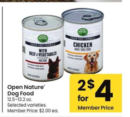 Open Nature® Dog Food - 12.5-13.2 oz. Selected varieties. Member Price: $2.00 ea.