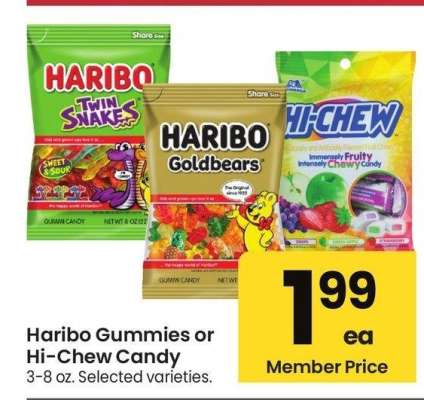Haribo Gummies or Hi-Chew Candy - 3-8 oz., Selected varieties.