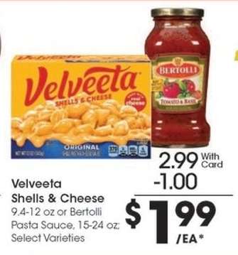 Velveeta Shells & Cheese or Bertolli Pasta Sauce