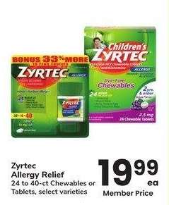 Zyrtec Allergy Relief - 24 to 40 - ct Chewables or Tablets, select varieties