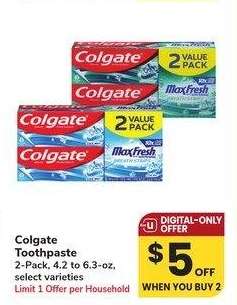 Colgate Toothpaste - 2 - Pack, 4.2 to 6.3 - oz, select varieties