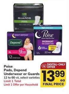 Poise Pads, Depend Underwear or Guards - 12 to 66 - ct, select varieties