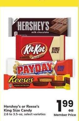 Hershey's or Reese's King Size Candy - 2.6 to 3.5 - oz, select varieties